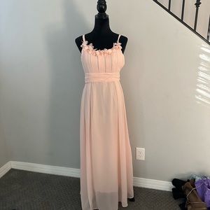 Bridesmaids pink chiffon maxi dress plus size